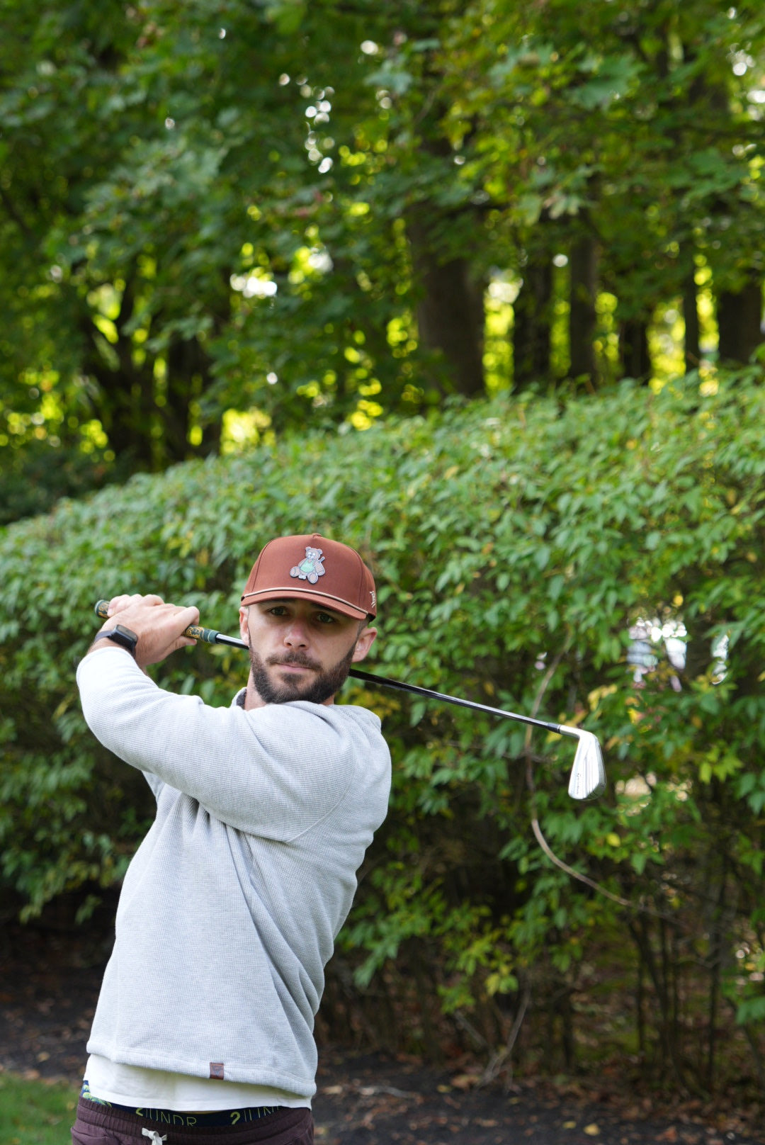 Divots Teddy Bear Branded Bills Trucker Hat (Brick w/ White Rope)