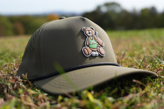 Divots Teddy Bear Branded Bills Hat (Green w/ Black Rope)